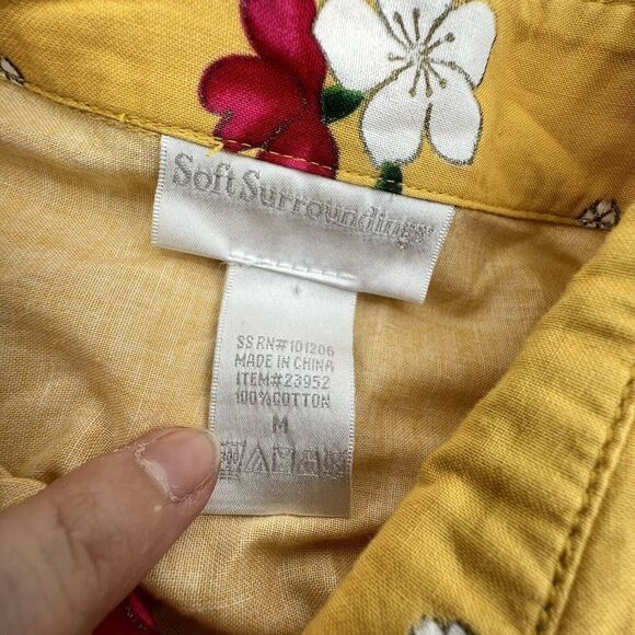Soft Surroundings Top Size M Emiko Shirt Yellow Floral Print Button Front Tunic - Picture 4 of 4